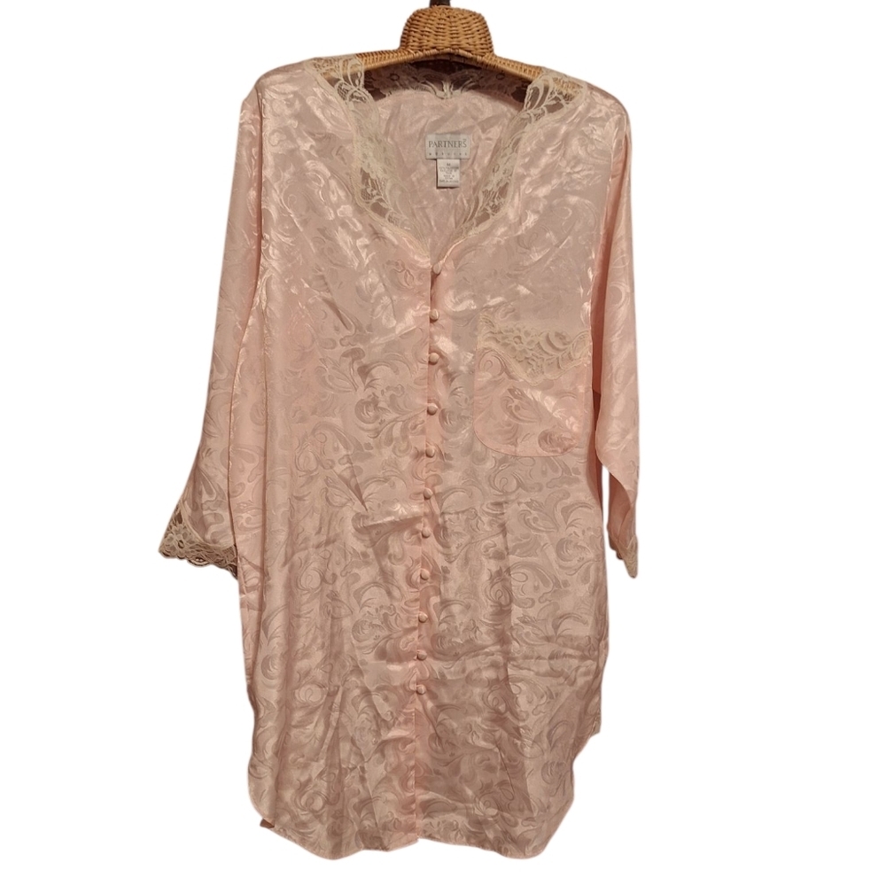 Vintage Partners Mervyns Peachy Pink Lace Nightgown Ladies Medium 80's Swirls - Picture 1 of 4